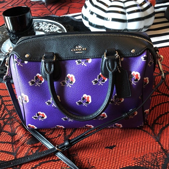 Authentic NWOT Coach Black and Purple Floral Bag. - Picture 1 of 9